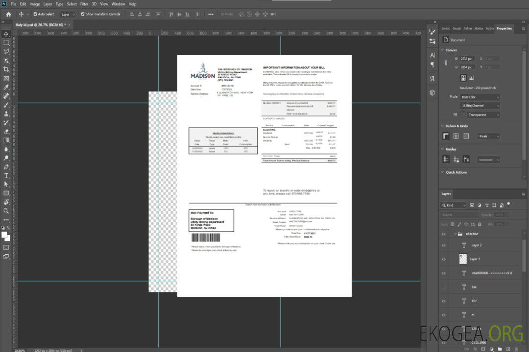 Facture commerciale du service public de Madison Electric Department, SCR template